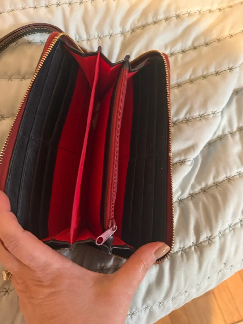 Dooney & Bourke Black Leather Zip Wallet with Red Trim - Picture 2 of 4